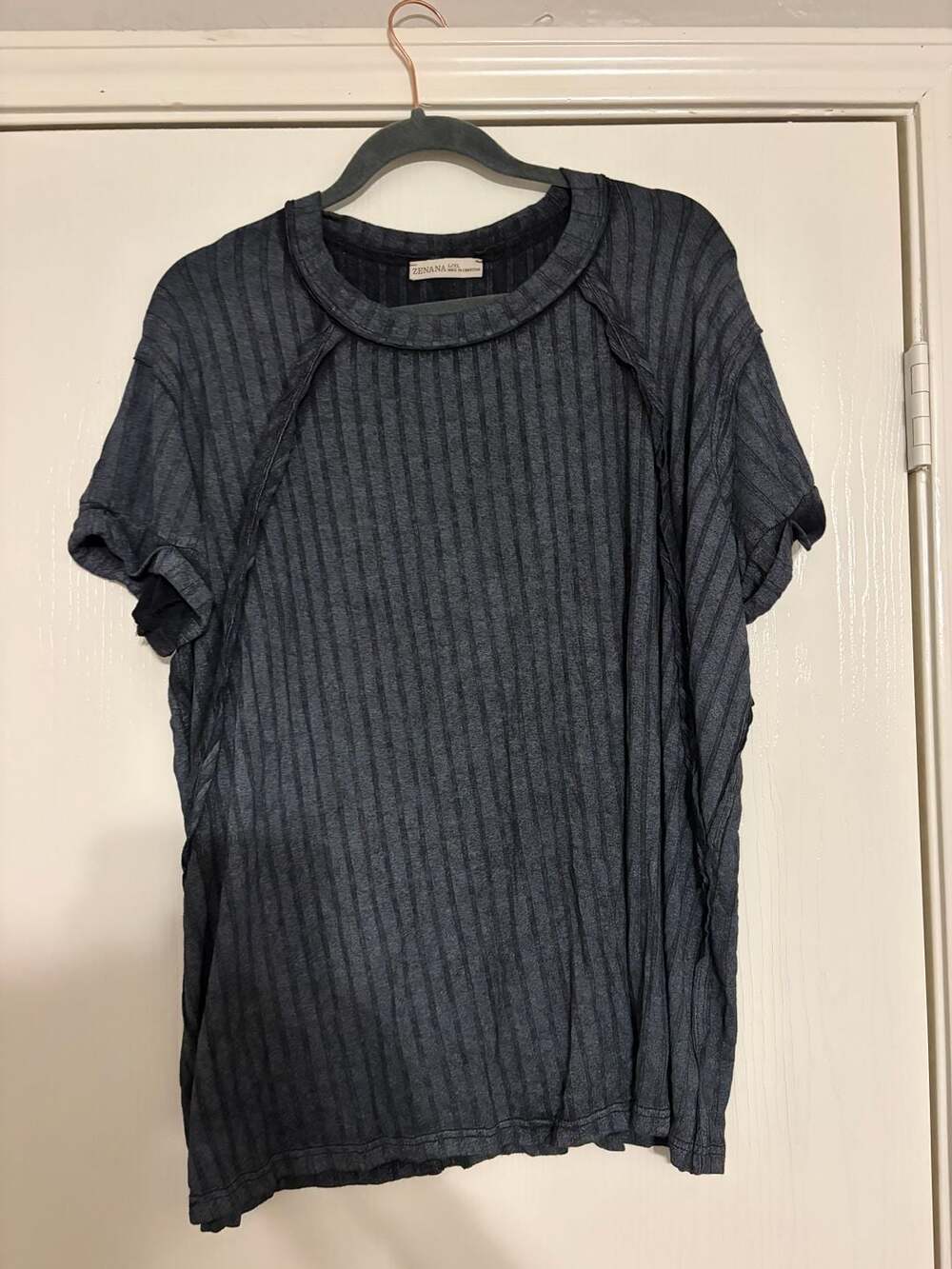 Zenana Mineral Wash Ribbed Top Size L/XL Ash Black